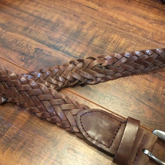 Vintage Bohemian WOVEN Unisex Distressed Brown Leather Belt sz L / XL main image 6